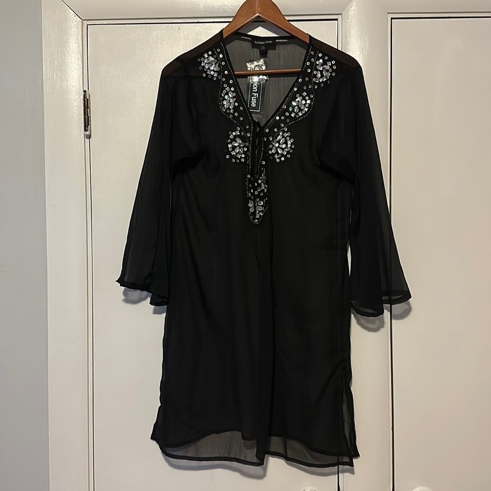 Sheer black beach, cover-up, brand new with tags